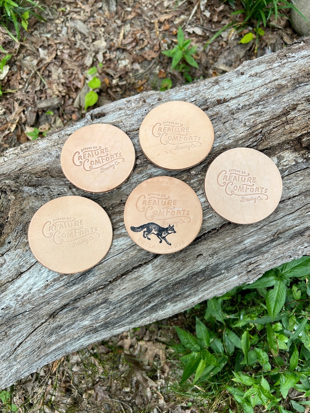 Creature Comforts Brewing Co. Leather Coasters - Natural Tan (Set of 5)